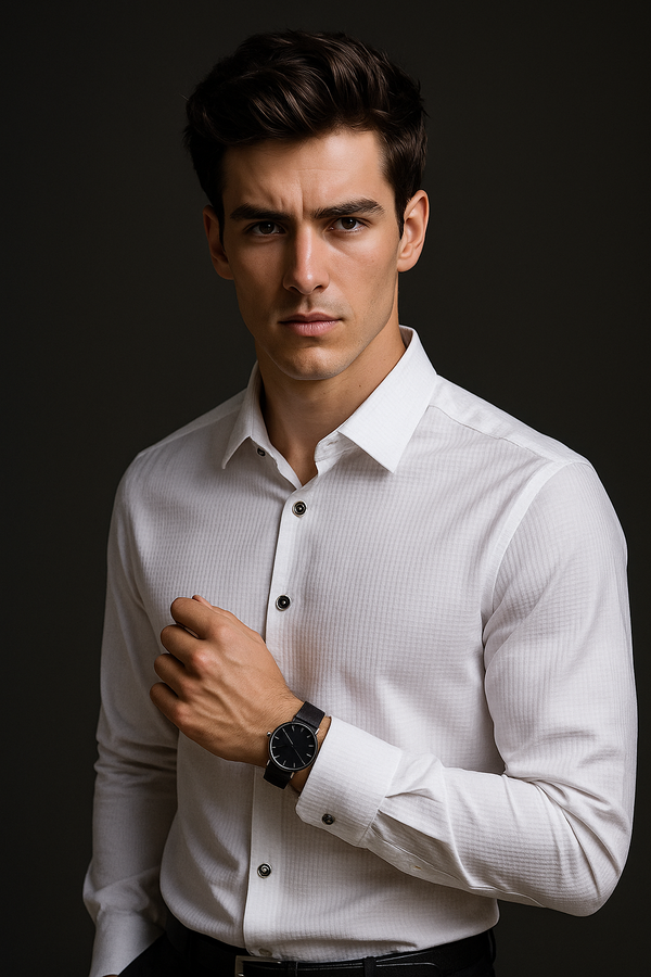 Men's Premium White Textured Half Sleeve Shirt Merinowear