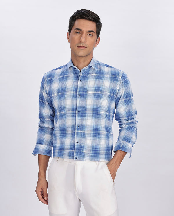 Men's Sky Brushed Checks Regular Fit Shirt - Merinowear