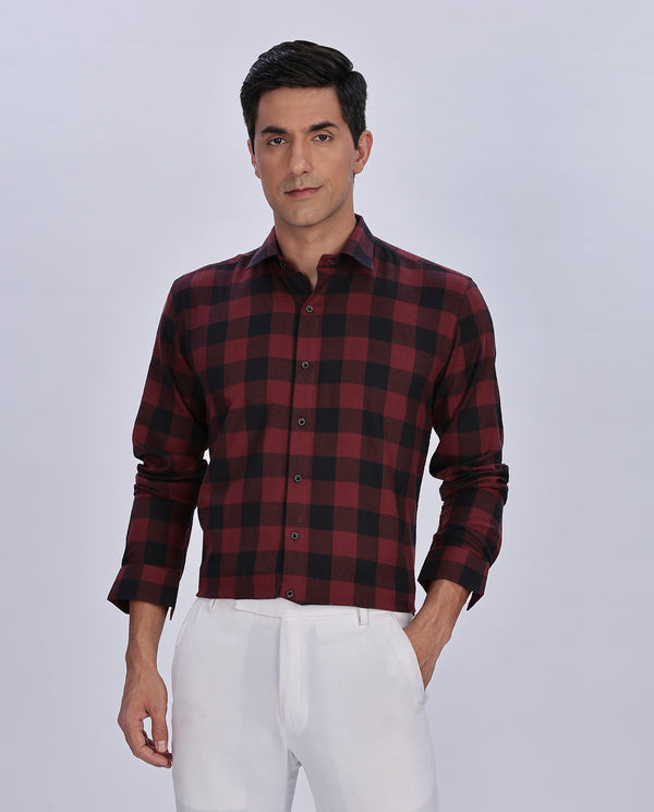 Men's Big Red Checks Brushed Checks Regular Fit Shirt - Merinowear