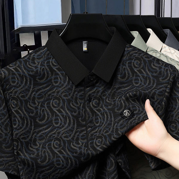Merinowear Textured Black Polo T-Shirt – Modern & Timeless Elegance