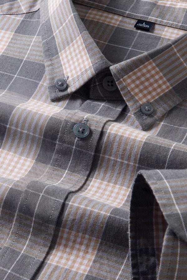 Men's Dark Gray Checks Full Sleeve Shirt - Merinowear