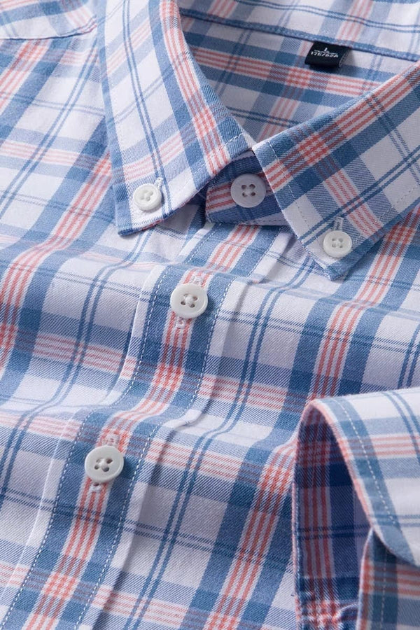 Men's Sky Blue Checks Full Sleeve Shirt - Merinowear