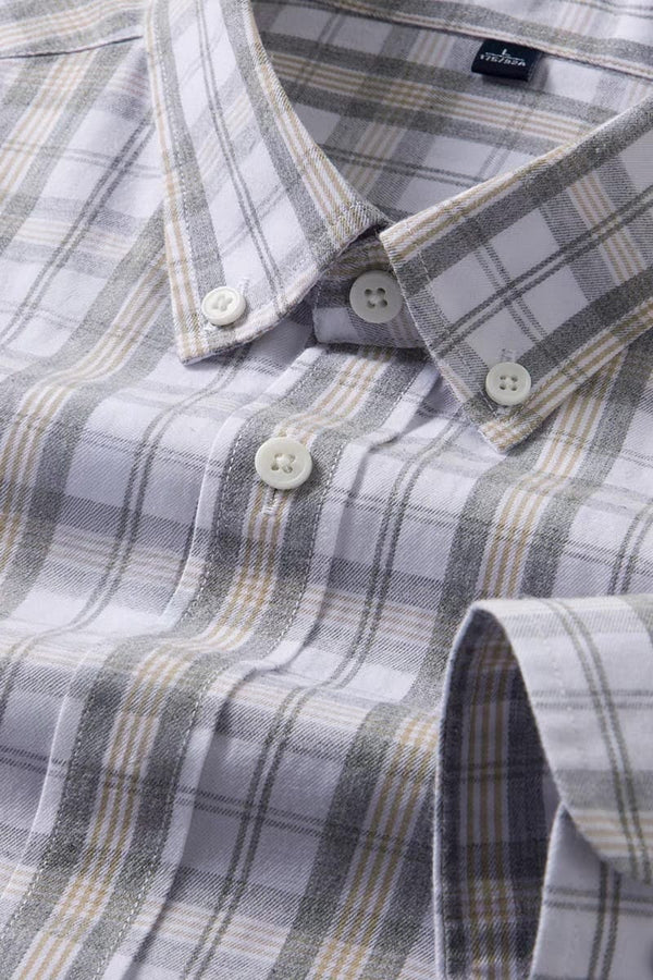 Men's Light Gray Checks Full Sleeve Shirt - Merinowear