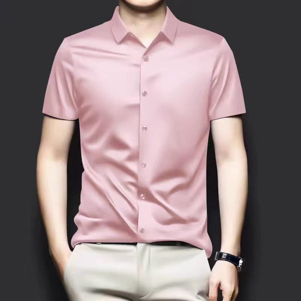 Men's Pink Shatin Half Sleeve Shirt - Merinowear
