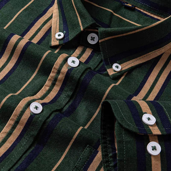 Men's Green Striped Full Sleeve Shirt - Merinowear