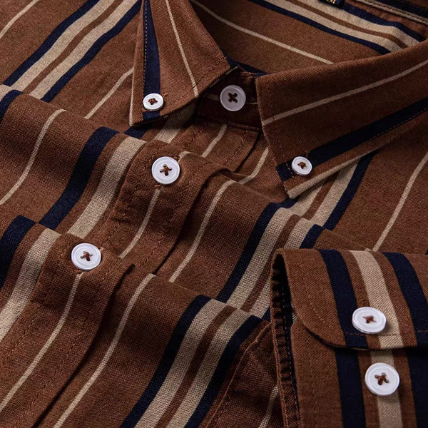 Men's Brown Striped Full Sleeve Shirt - Merinowear