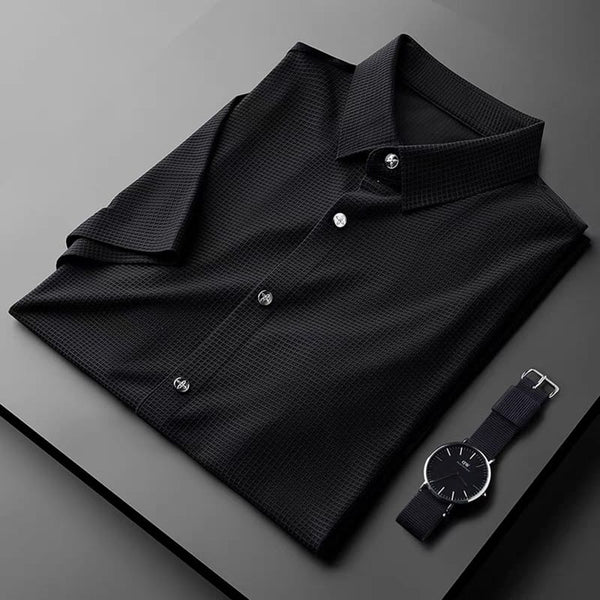Men's Black Textured Half Sleeve Shirt - Merinowear