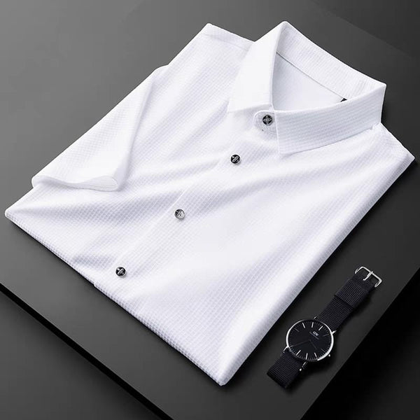 Men's White Textured Half Sleeve Shirt - Merinowear