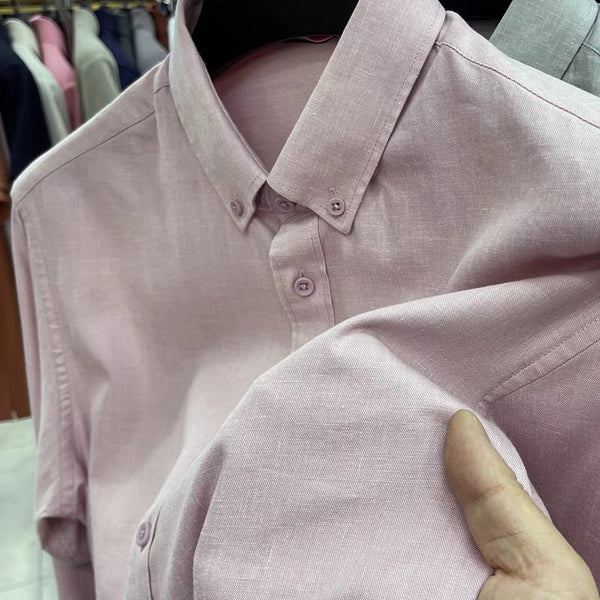 Men's Light Pink Linen Regular Fit Shirt - Merinowear