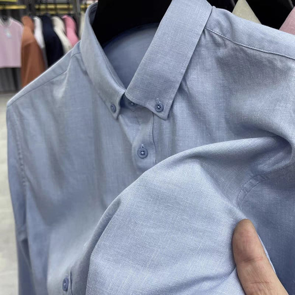 Men's Sky Blue Linen Regular Fit Shirt - Merinowear