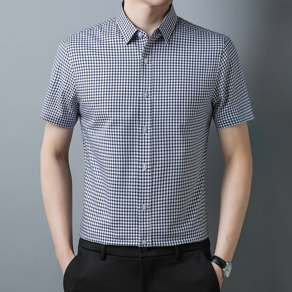 Men's Black Checked Regular Fit Half Sleeve Shirt - Merinowear