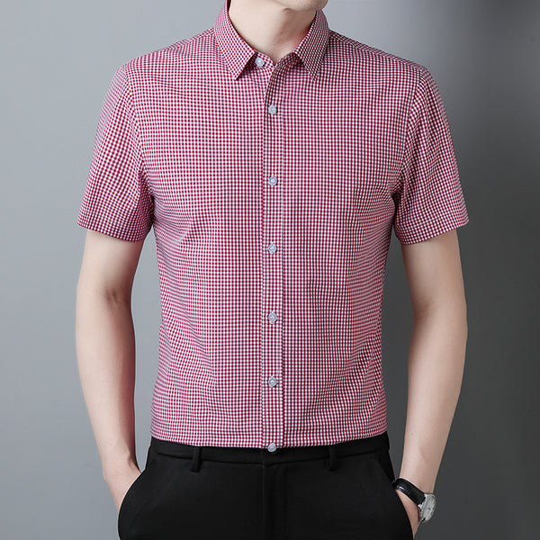 Men's Red Checked Regular Fit Half Sleeve Shirt - Merinowear