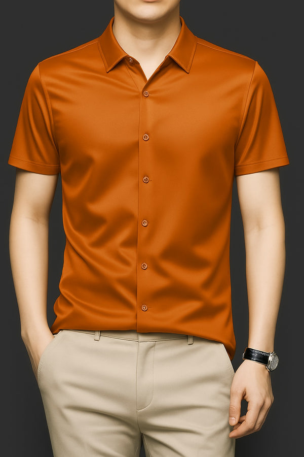 Men's Orange Shatin Half Sleeve Shirt - Merinowear