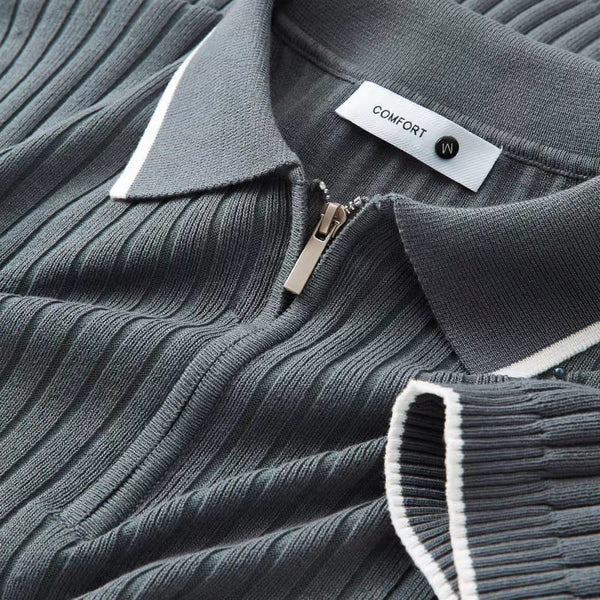 Men's Grey Woolan Zip Half Sleeve T-Shirt - Merinowear