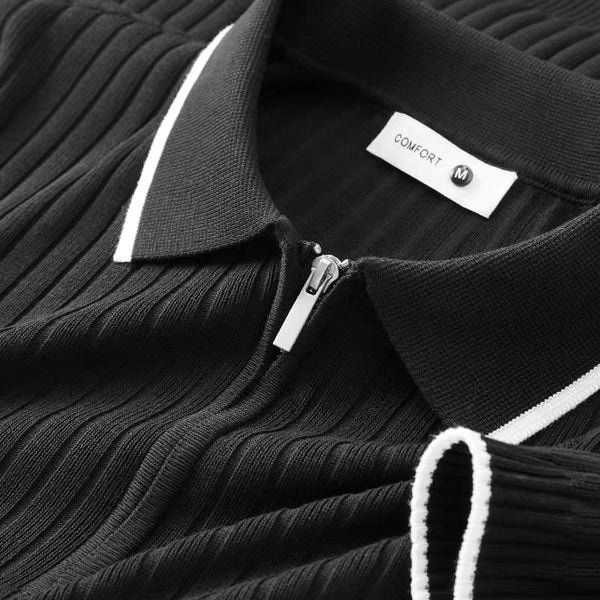 Men's Black Woolan  Zip Half Sleeve T-Shirt - Merinowear