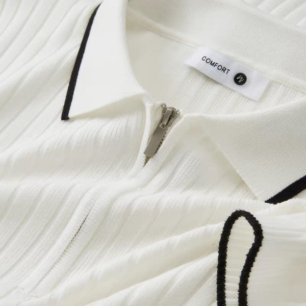 Men's white Woolan Zip Half Sleeve T-Shirt - Merinowear