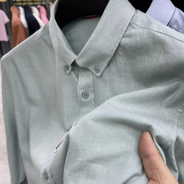 Men's Pista Green Linen Regular Fit Shirt - Merinowear