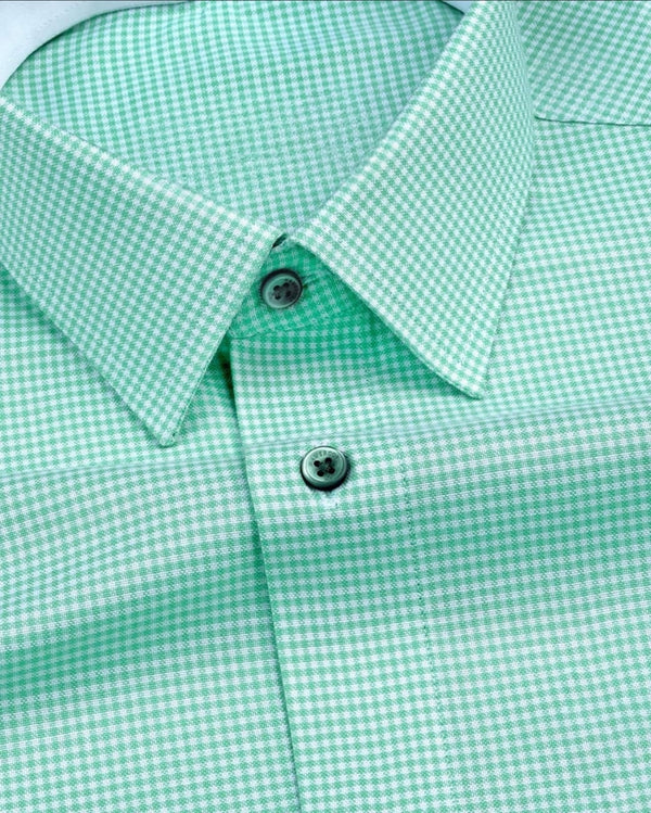 Men's Light Green Regular Fit Checks Full Sleeve Shirt - Merinowear