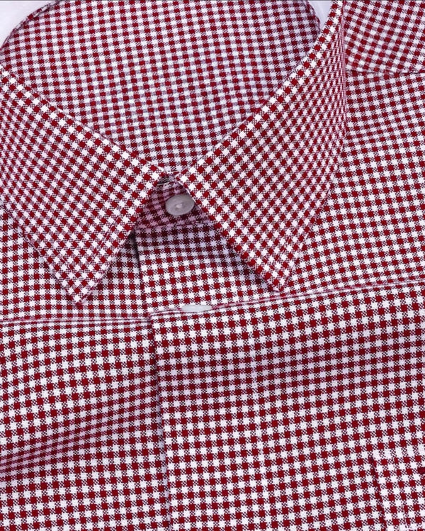 Men's Maroon Regular Fit Checks Full Sleeve Shirt - Merinowear